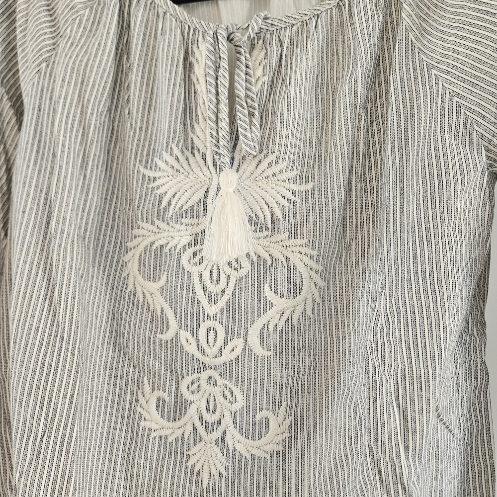 Zara Cream and Gray Striped Blouse - Picture 2 of 5